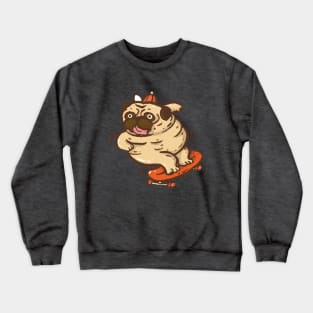 Fat pug playing surf skate Crewneck Sweatshirt